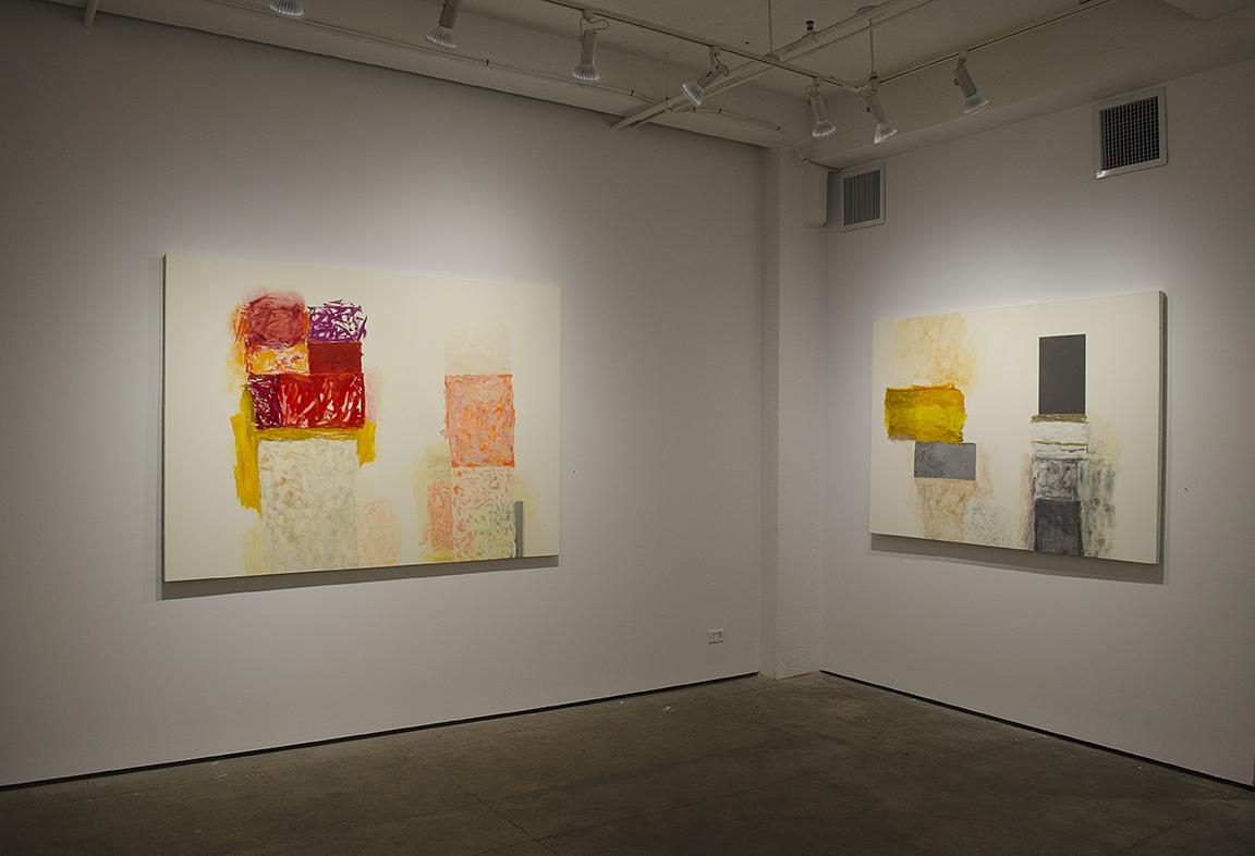 'Reds Rising' and 'Canyon Grey', oil on canvas