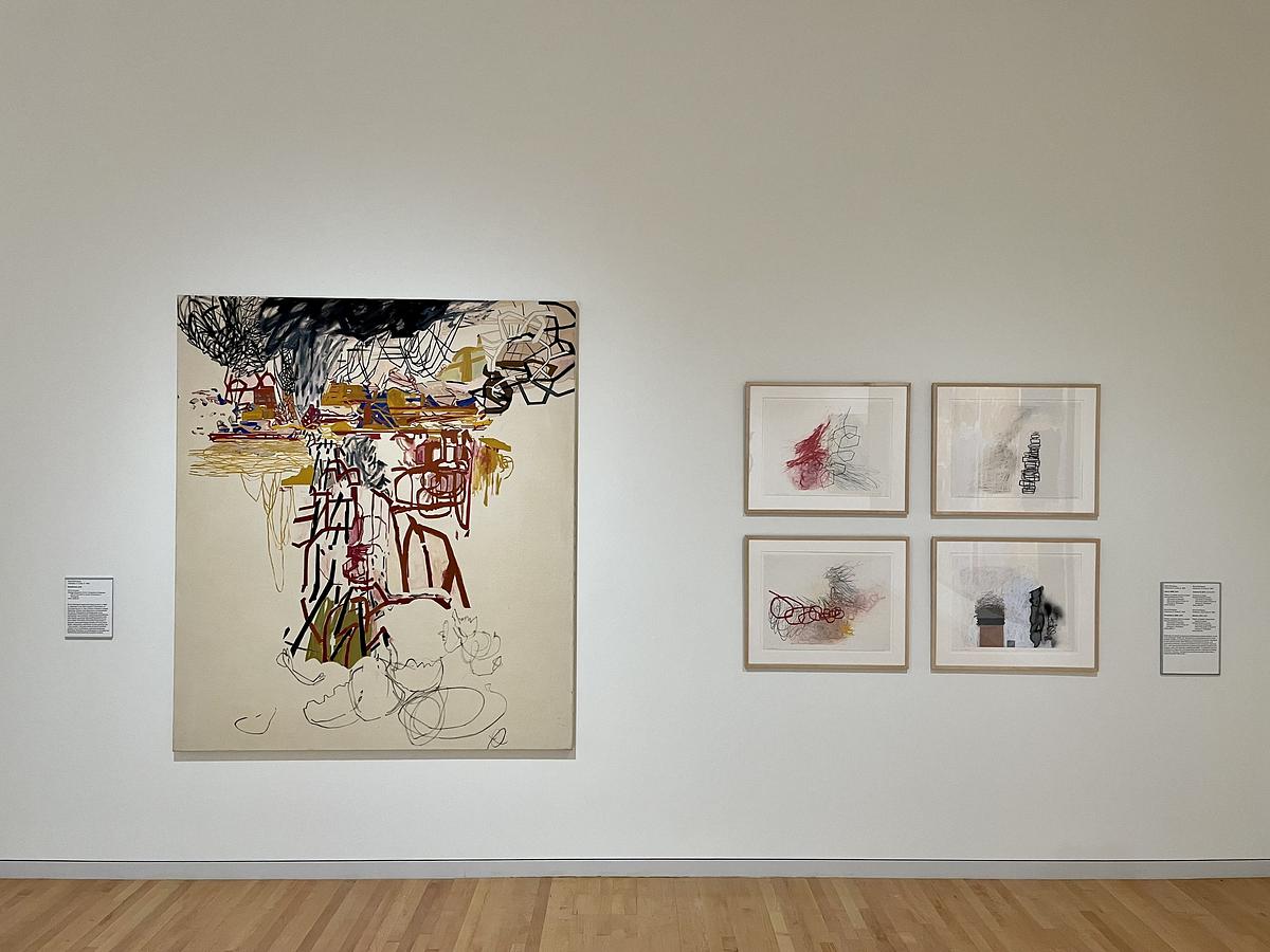 Axis Mundi, painting, and four works on paper