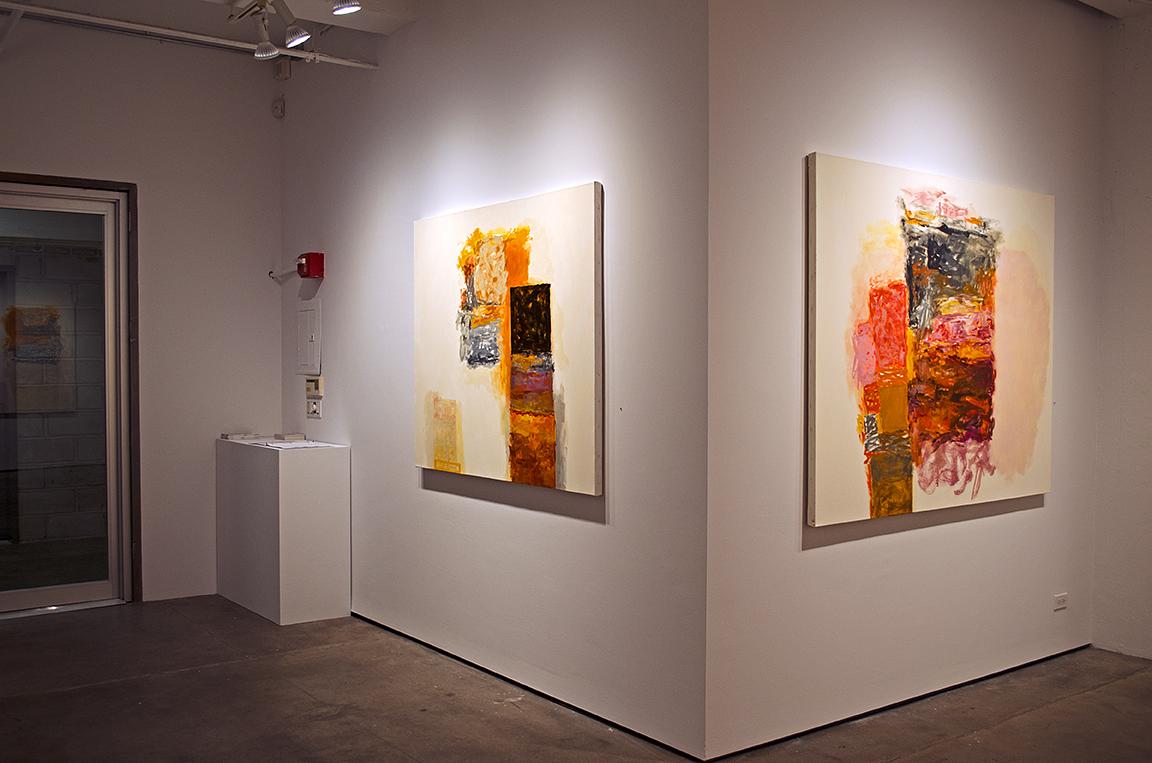 'Stacked Moments' and 'Fevered Night', oil on canvas