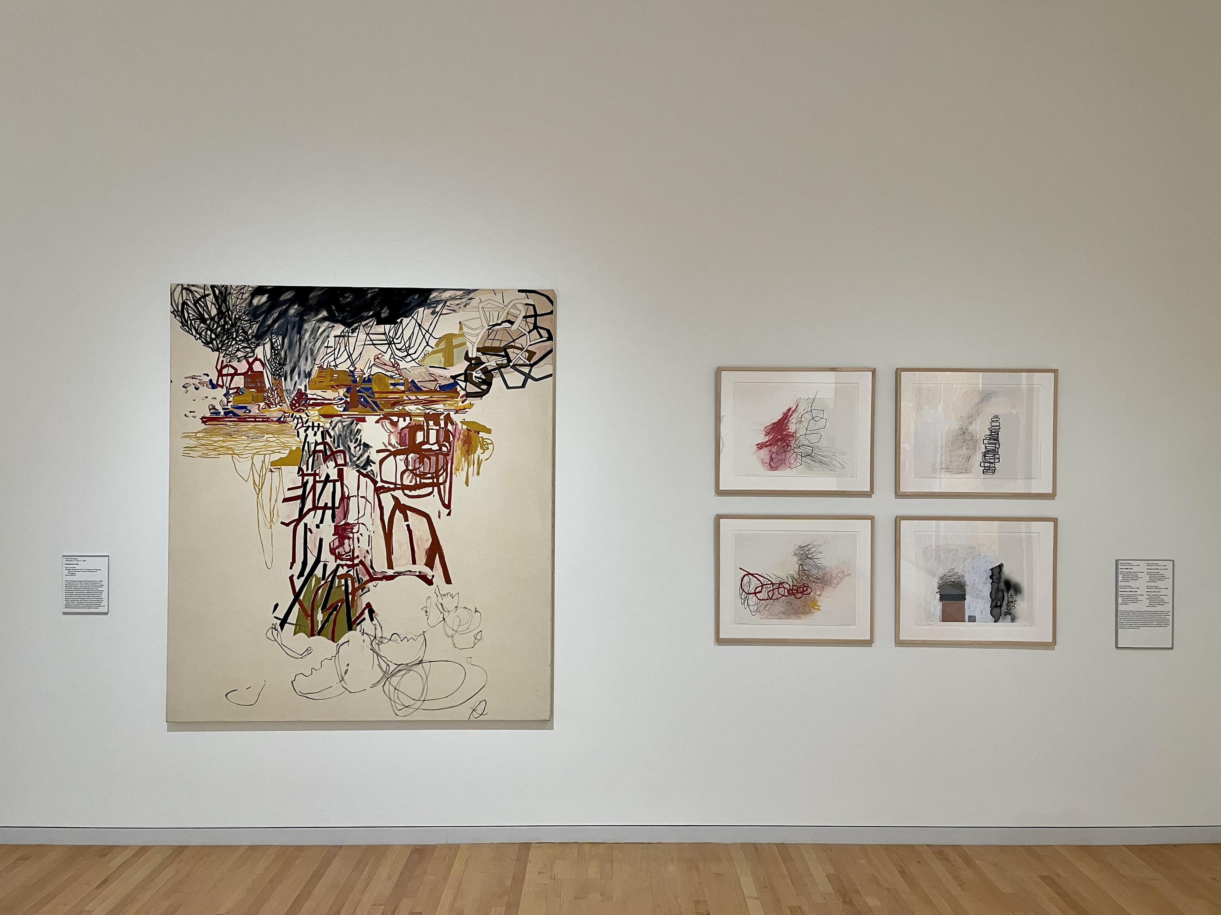 Axis Mundi, painting, and four works on paper